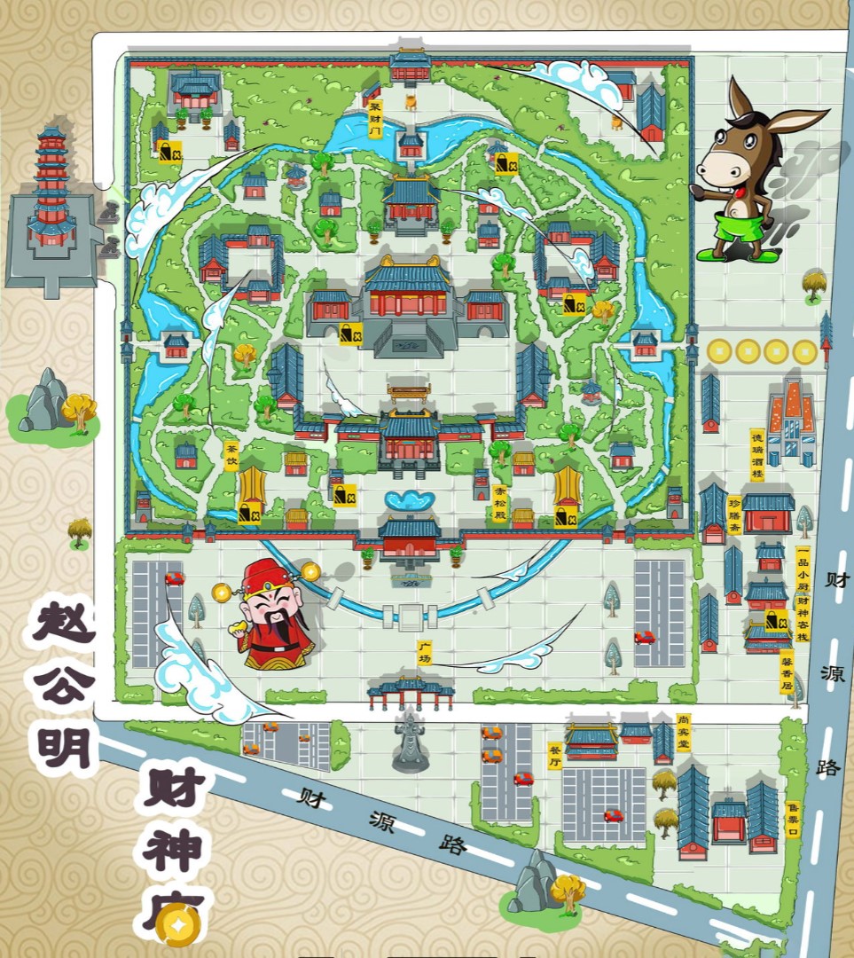 华坪寺庙类手绘地图